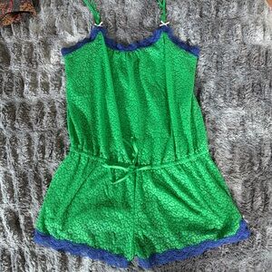 Y2K Green and blue lace romper
